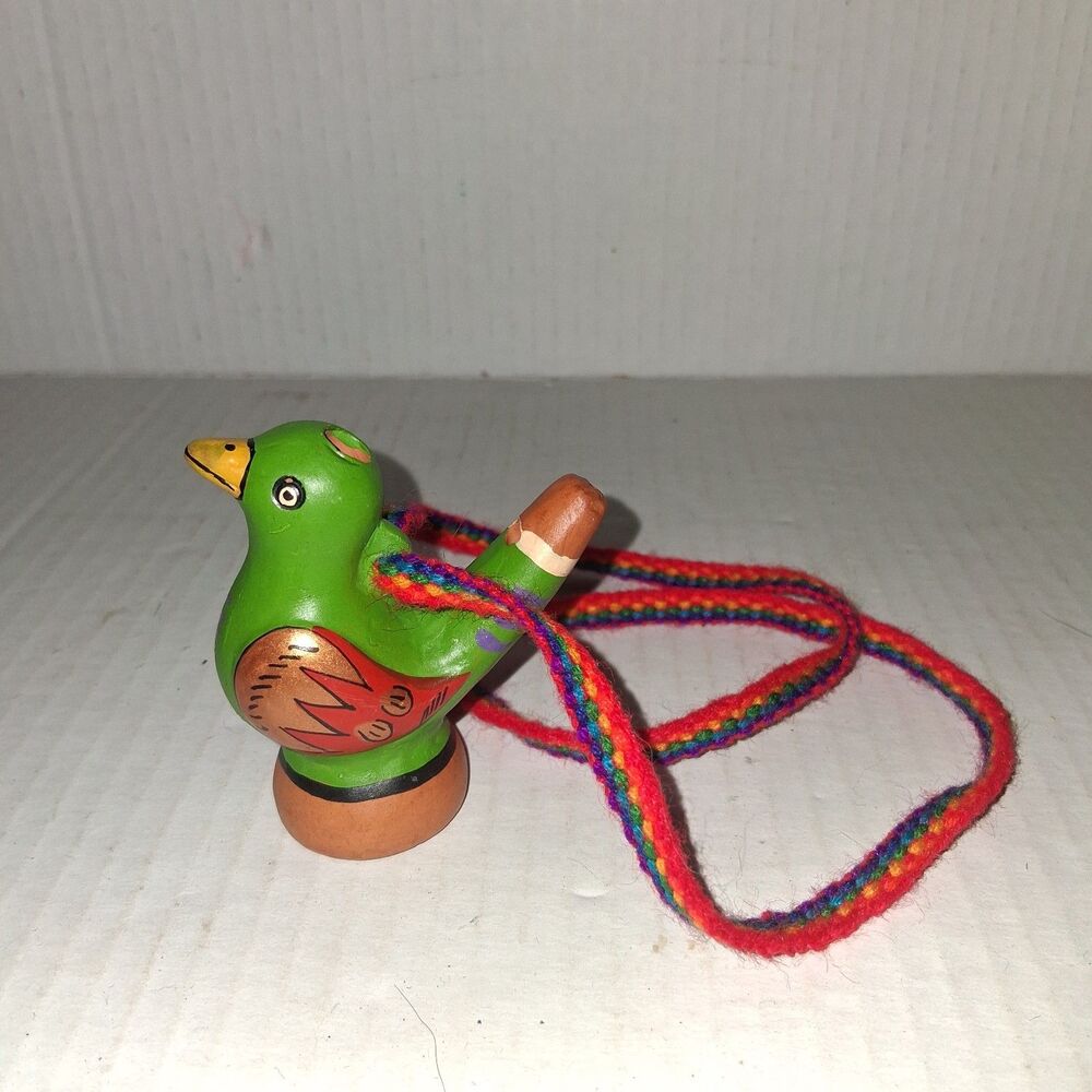 Peruvian Water Warbler Songbird Whistle Flute Ocarina On A String Green